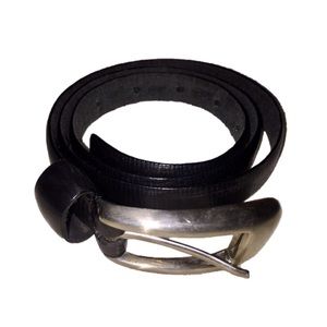 Black Leather Belt with silver buckle